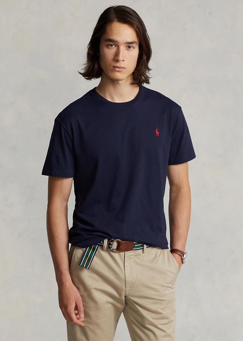 Camiseta Polo Ralph Lauren Hombre Custom Slim Fit Jersey Crewneck Chile Azul Marino KIRSF-4985